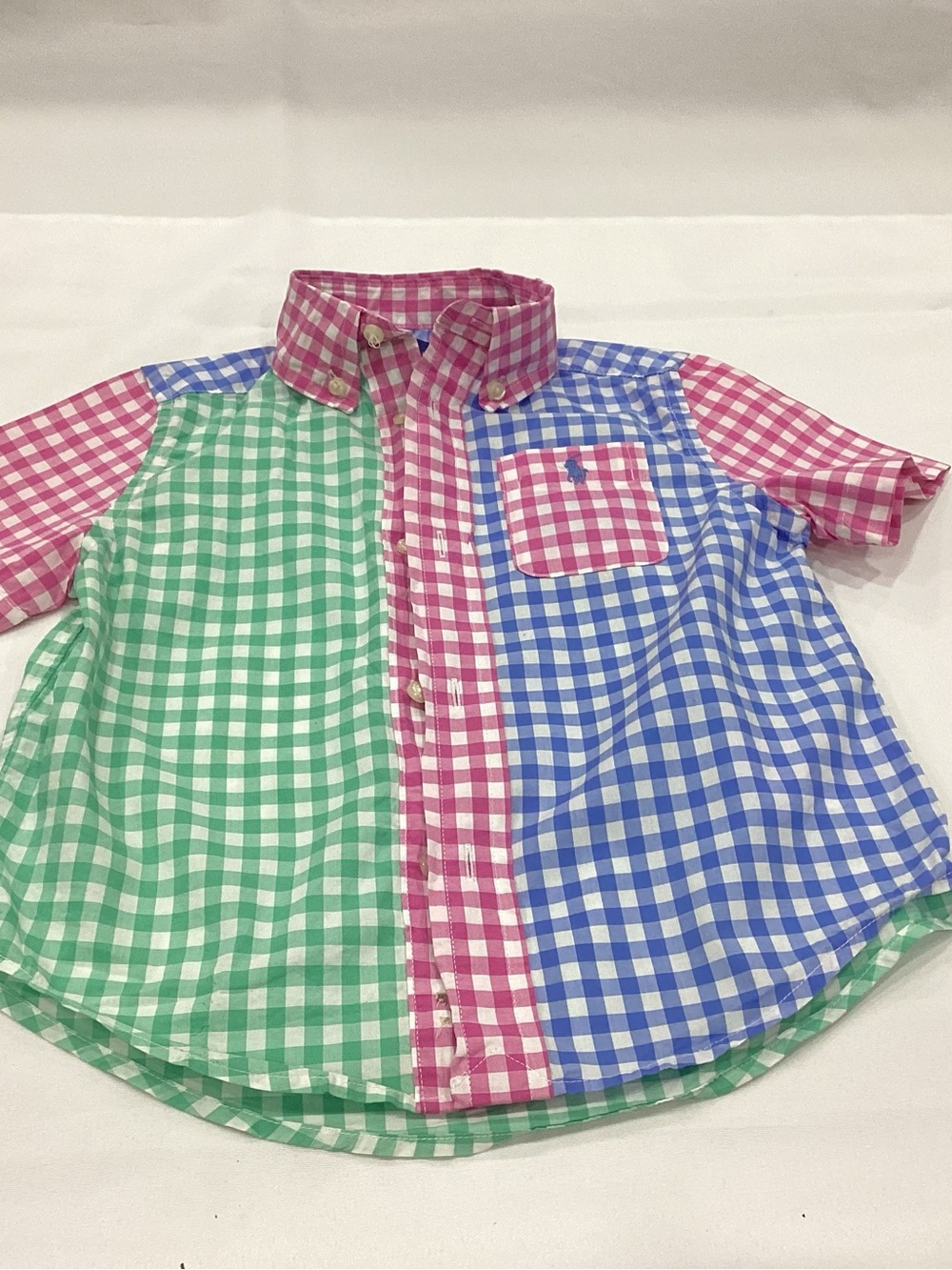 Ralph Lauren Kids Colorblock Gingham Button-Down Shirt — Pink, Blue & Green